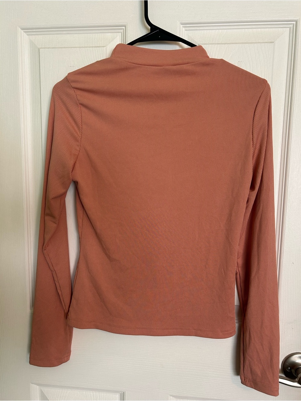 Ribbed Mock Neck Long Sleeve Top - Rust Pink